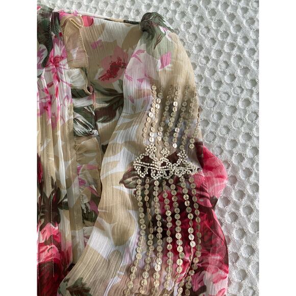 Ranna Gill Small‎ Floral Eden Romantic Ruffle Sequin Beaded Flowy Blouse - Picture 6 of 13